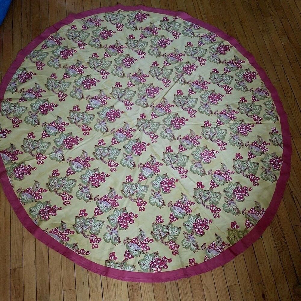 Couleur Nature Bruno Lamy Tablecloth Grapes Leaf Cotton HandMade India Round 70"
